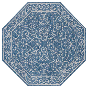 Charleston Vintage Filigree Textured Weave Indoor/outdoor Octagon Rug